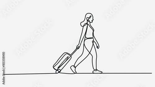 Continuous line drawing of traveler man with luggage.