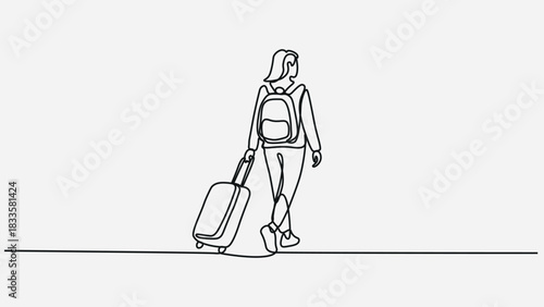 Continuous line drawing of traveler man with luggage.
