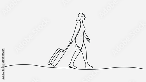 Continuous line drawing of traveler man with luggage.