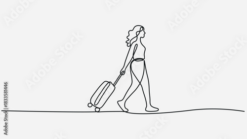Continuous line drawing of traveler man with luggage.