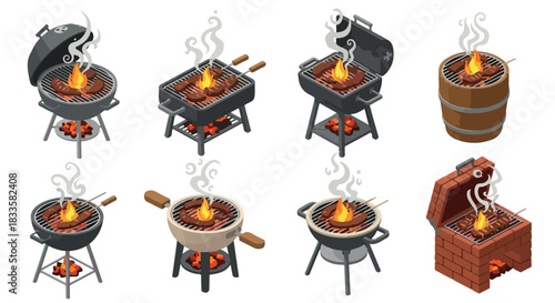 Various grills and barbecues for outdoor cooking