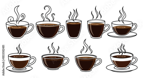 Hot coffee cups set in various shapes