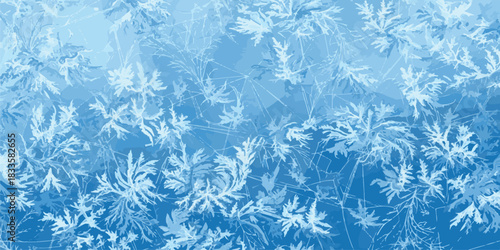 Frozen blue water texture with a winter snowflake pattern and frost design