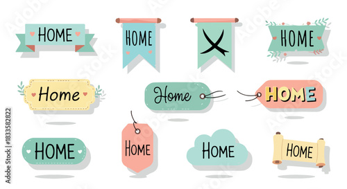 Home word labels and banners with transparent background