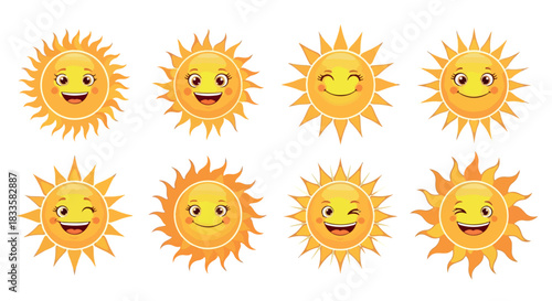Smiling sun faces with transparent background