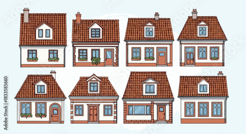 Row houses with red tile roofs and brick facades