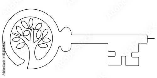 key continuous one line drawing, Key one line continuous drawing. Home key continuous one line illustration. Vector minimalist linear illustration, continuous line drawing of key vector illustration.