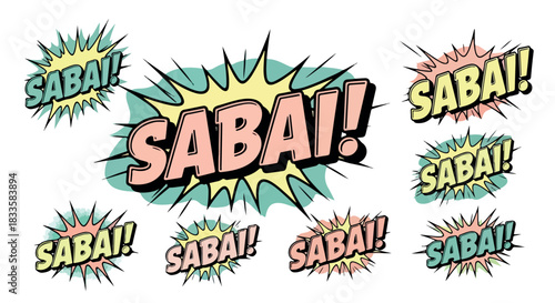 Comic speech bubble with 'sabai' text