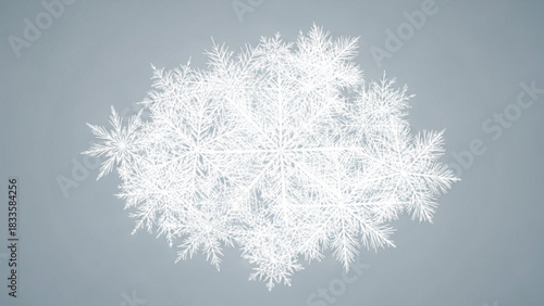 A delicate and intricate white snowflake design with sharp crystalline branches against a soft muted grey background representing winter s beauty and the unique patterns of ice