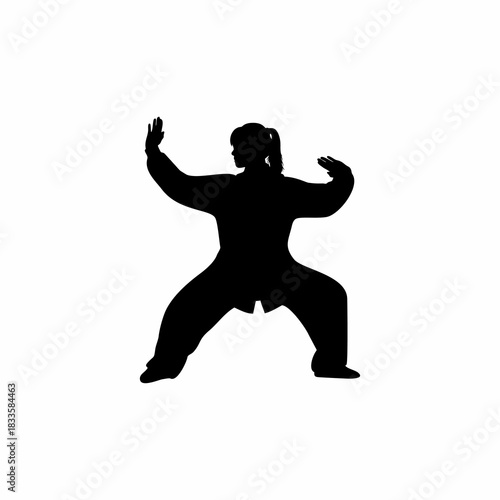 vector silhouette of a woman doing tai chi

