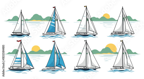 Sailboats on water with scenic landscape