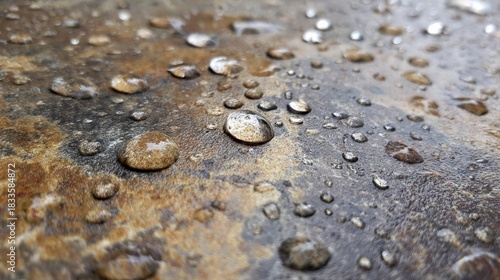 obliterate. Raindrops washing over a stone slab with fading marks, symbolizing natural cleansing and renewal. ESG reports.
