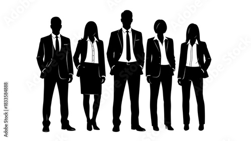 Dynamic team of business professionals standing together in sleek silhouette, embodying success, leadership, and corporate strength for cutting edge branding