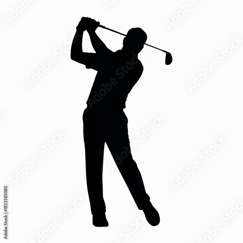 Golfer silhouette mid-swing dynamic action sport activity game club