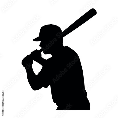 Baseball player silhouette in batting stance with cap and bat