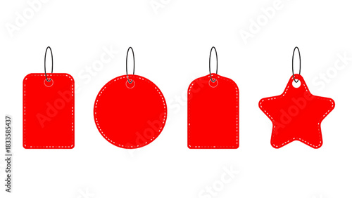 Vector illustration of red blank price tags in different shapes, on transparent background