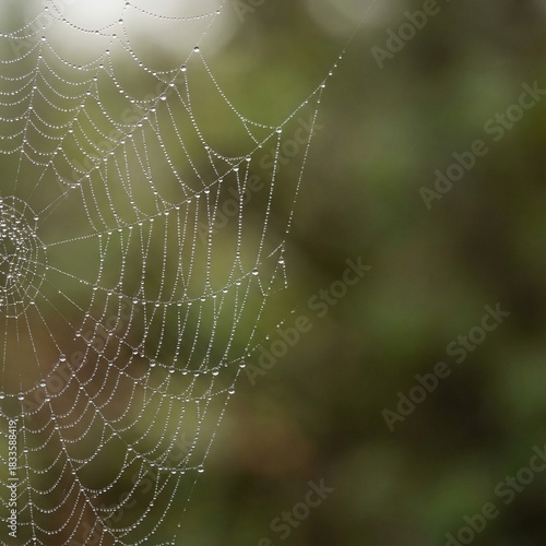 Macro Detail of Morning Dew Droplets on Spiderweb Texture