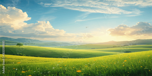 Whispers of Koma: A Meadow of Light Beneath Rolling Hills, Where Wildflowers Bloom and a Lone Tree Stands Guard Over the Sky’s Gentle Breath