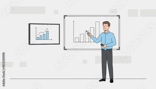 Businessman Giving Presentation with Growth Charts – Vector Illustration