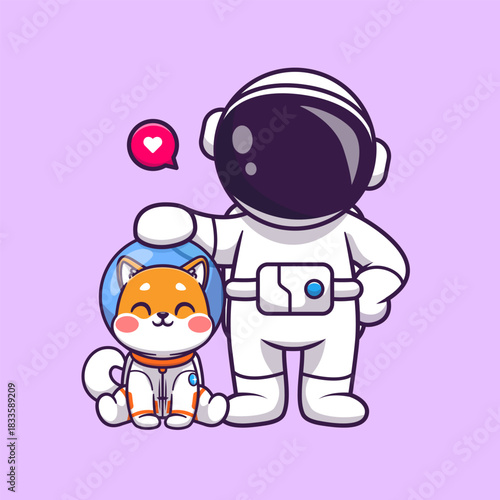 Cute Astronaut With Shiba Inu Dog Cartoon 