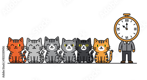 Cute cats sitting beside a clock figure