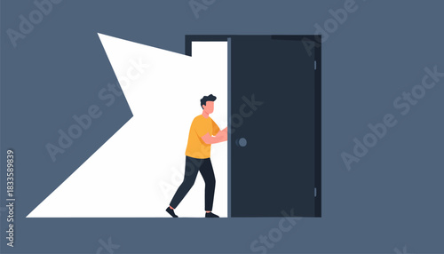 Man Opening a Door – Modern Flat Vector Illustration