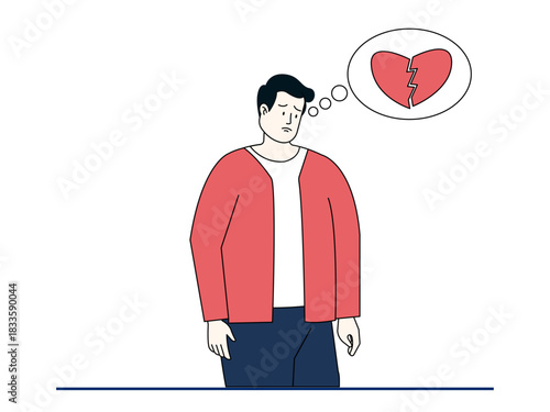Sad man experiencing emotional distress or a broken heart due to a breakup or separation. Healthy problems vector illustration. Flat illustration.