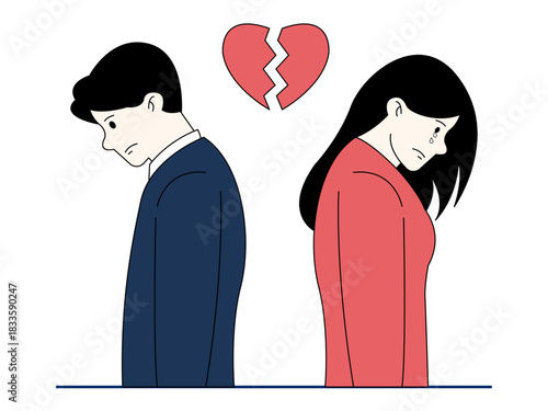Couple experiencing a breakup or relationship conflict. Healthy problems vector illustration. Flat illustration.