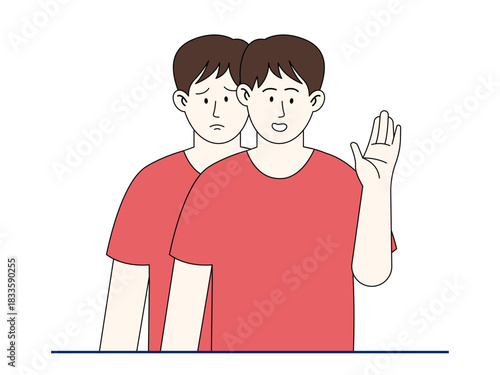 A man who has two personalities. Healthy problems vector illustration. Flat illustration.