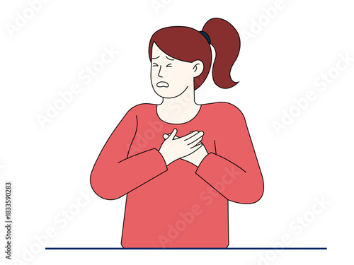 A woman is experiencing chest tightness. Healthy problems vector illustration. Flat illustration.