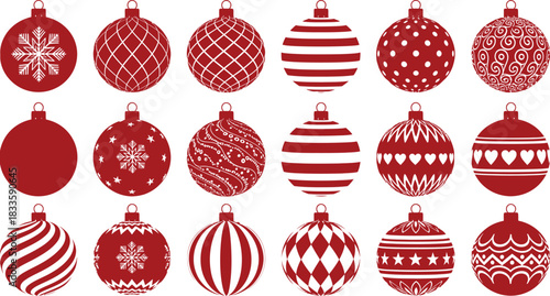 Red Christmas balls decoration set for holiday tree design