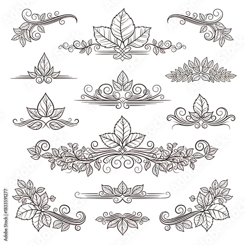 Elegant Botanical Dividers and Ornaments - A Collection of Leafy Designs.
