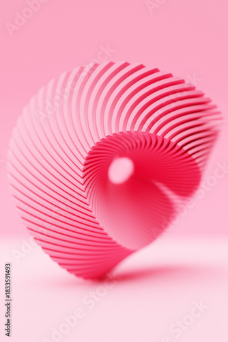 Close-up of an abstract pink  geometric shape against a monochrome background, emphasizing sharp lines and modern minimalism, 3D illustration