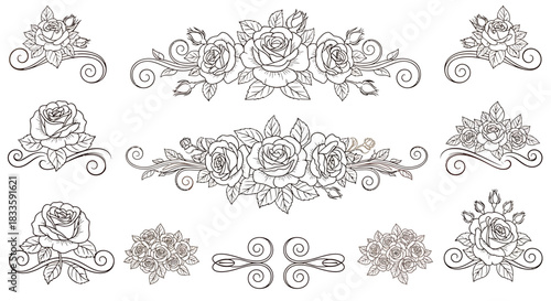 Elegant Rose Ornament Collection - Delicate Floral Designs for Creative Projects.