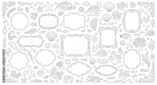 Elegant Sea Life Frames and Elements Collection.