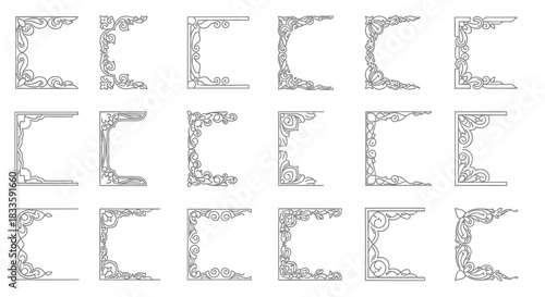 Elegant Vintage Corner Ornaments - Decorative Vector Elements.