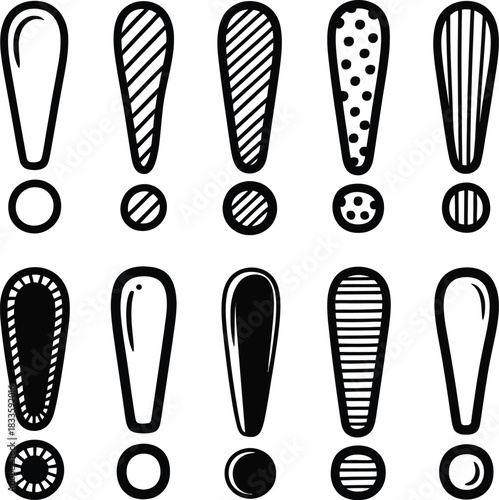 Exclamation mark icons with different patterns on white background