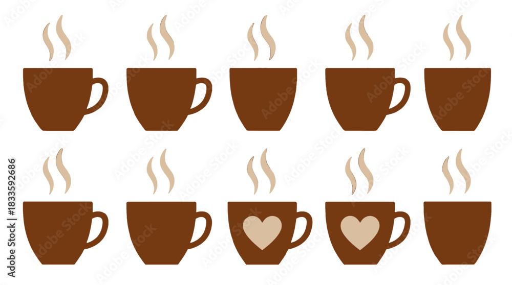 Obraz premium Brown Coffee Cups with Steam Icons Vector Design