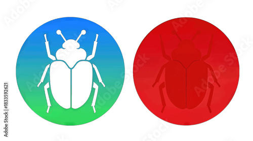 Black Beetle Illustration and Red Beetle Silhouette