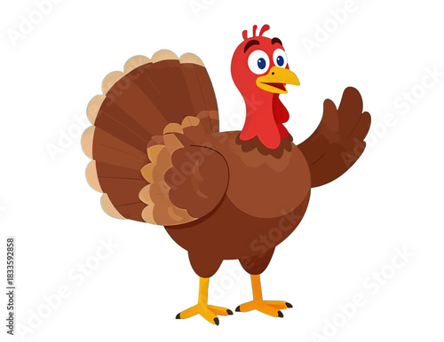 Cartoon Brown Turkey Illustration With Waving Wing