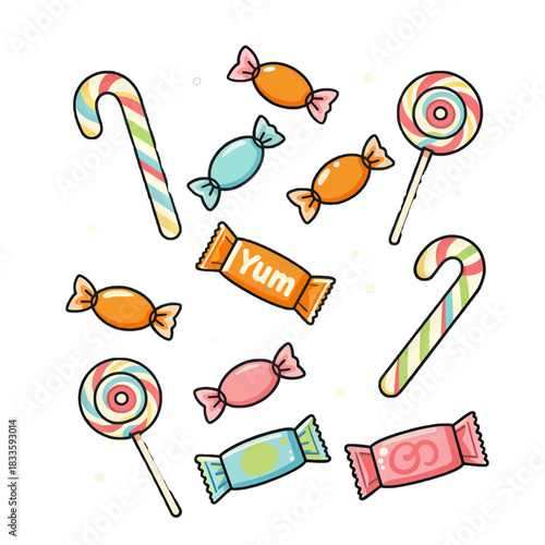 Colorful Candy and Lollipop Flat Design Illustration