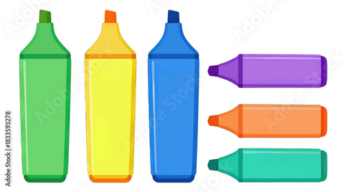 Colorful Highlighter Markers Flat Design Illustration