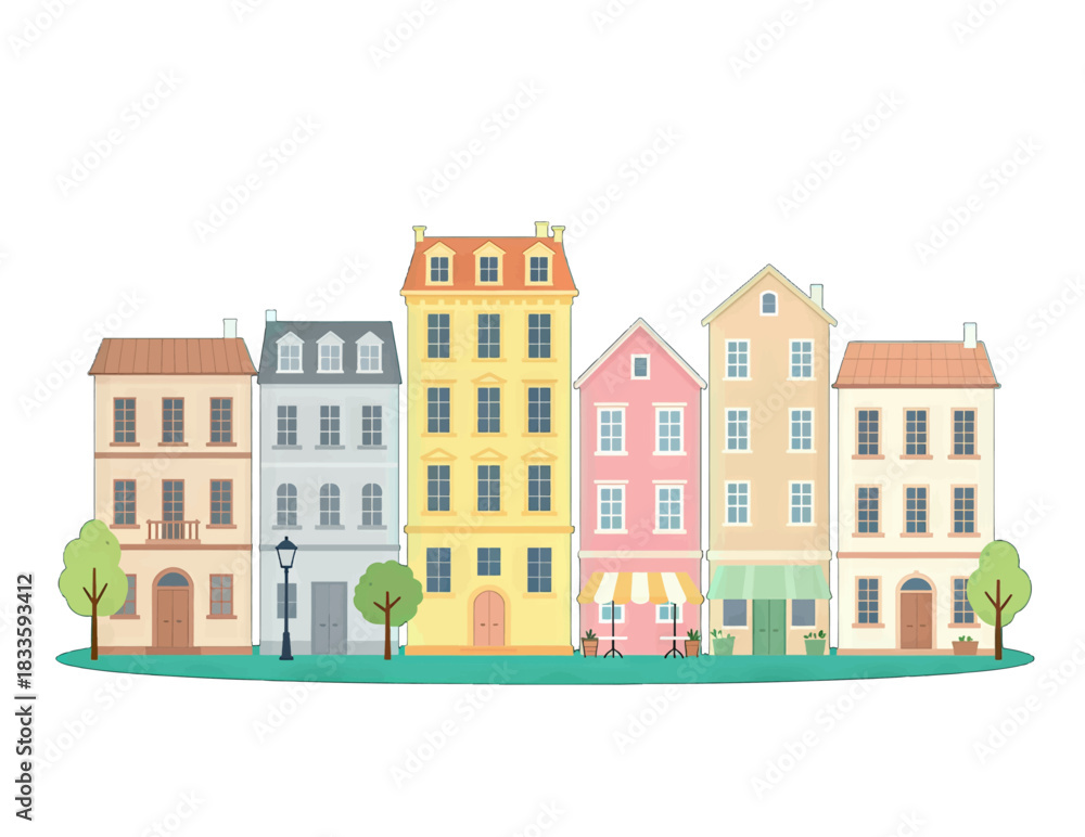 Fototapeta premium Colorful Row of European Houses Illustration