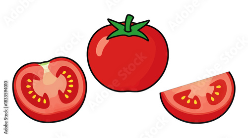 Fresh Red Tomato Illustration with Cross-Section View