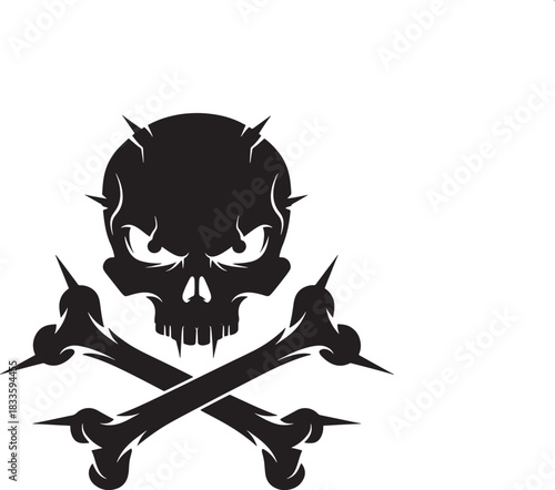 Spiked Skull and Crossbones Silhouette Vector