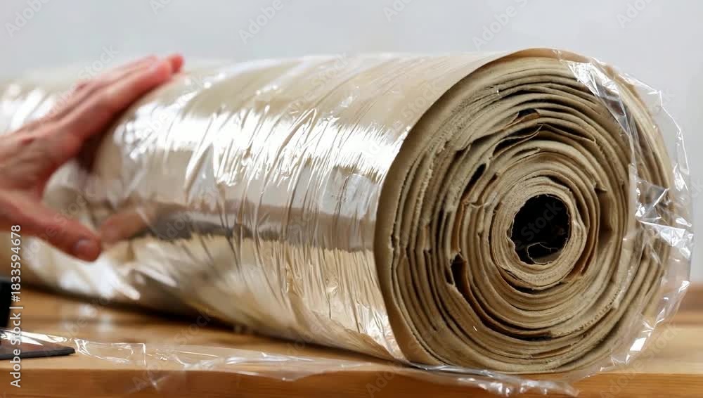 custom made wallpaper toronto digitalPerson Handling a Large Roll of Industrial Material Wrapped in Plastic.
