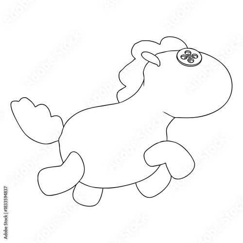 Outline for Coloring of Horse Plush Cute and Funny Toy. Vector Illustration.