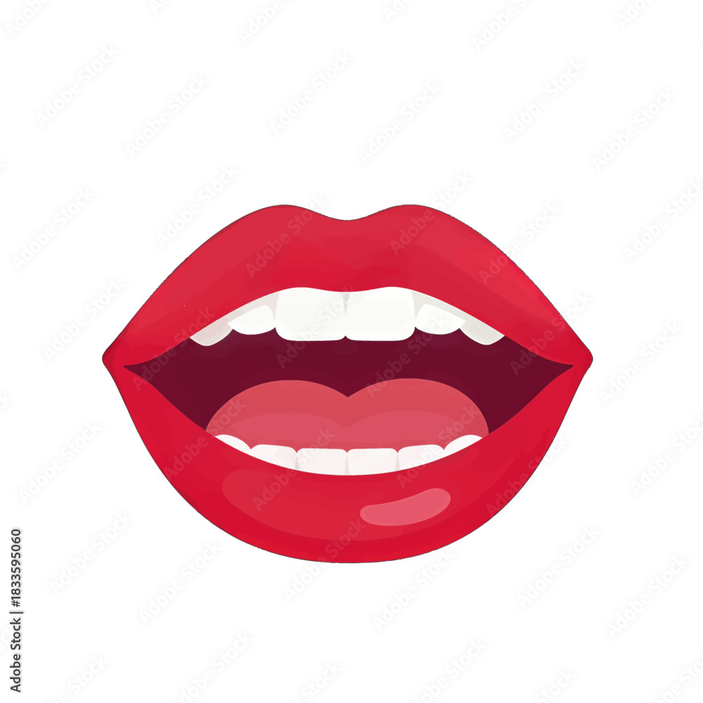 Obraz premium Red Lips Vector Illustration With White Teeth