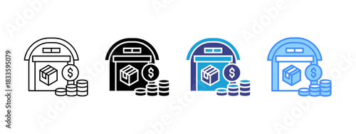 Warehouse icon set multiple style collection