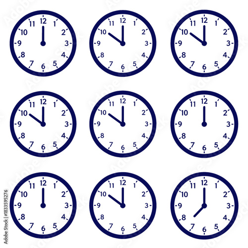 Set of Blue Clock Time Indicator Vector Icons